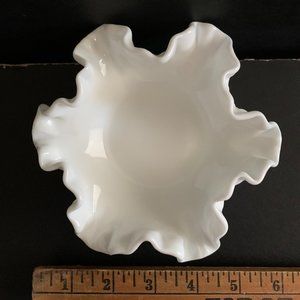1970's Vintage Small Fenton Hobnail Milk Glass Ruffled Dish